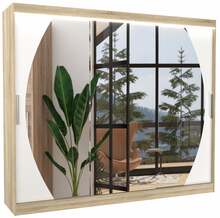 Riidekapp Adrk Furniture Cambe 250, 58 x 250 x 215 cm, LED valgustusega ja peegliga, valge/beež