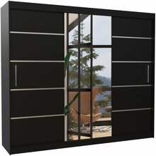 Riidekapp Adrk Furniture Salto 250, liugustega, peegliga, 58 x 250 x 215 cm, must