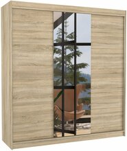Riidekapp Adrk Furniture Santiago 200, liugustega, peegliga, 58 x 200 x 215 cm, sonoma tamm