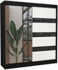 Riidekapp Adrk Furniture Toura 200, 61 x 200 x 215 cm, lükandustega, peegliga, must/valge