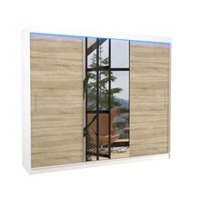 Riidekapp Adrk Furniture Denis 250, 58 x 250 x 215 cm, LED valgustusega, peegliga, beež/valge
