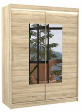 Riidekapp Adrk Furniture Dorrigo 150, 150 x 200 x 58 cm, LED valgustusega, peegliga, beež/sonoma