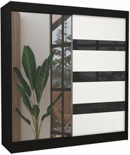 Riidekapp Adrk Furniture Toura 200, 61 x 200 x 215 cm, lükandustega, peegliga, must/valge