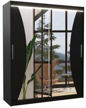 Riidekapp Adrk Furniture Charlotte 180, liugustega, LED valgustusega ja peegliga, 58 x 180 x 215 cm, must
