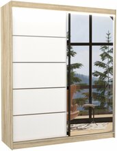 Riidekapp Adrk Furniture Caro 180, 180 x 58 x 215 cm, LED valgustusega ja peegliga, valge/beež