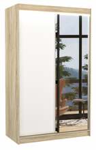 Riidekapp Adrk Furniture Rewena 120, liugustega, LED valgustuse ja peegliga, 58 x 120 x 200 cm, valge/beež