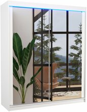 Riidekapp Adrk Furniture Morgan 180, 58 x 180 x 215 cm, LED valgustusega ja peegliga, valge
