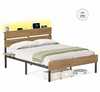 Voodiraam Vasagle, 140 x 200 x 100,3 cm, metall, LED valgustusega, naturaalne pruun