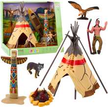 Mängukomplekt Lean Toys indiaanlaste tipi ja figuuridega