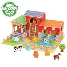 Puidust talu Woopie Green Mega loomade figuuridega, 18 tk