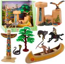 Figuuride komplekt Lean Toys Indiaani küla Kanoja Totem