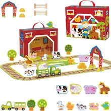 Puidust figuurid Tooky Toy Drewniana Farma w Walizce sõidukid