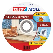 Kummist tihendusteip Tesa D profiil, valge, 3-7 mm vahedele, 9 mm x 100 m