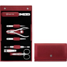 Maniküürikomplekt Zwilling Classic Inox, punane nahast karp, 7 tk