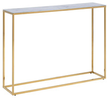 Konsoollaud Actona Alisma, 110 x 26 x 80,5 cm, valge/kuldne, valge marmorklaasist plaat