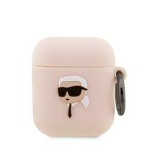 Kõrvaklappide ümbris Karl Lagerfeld KLA2RUNIKP Apple AirPods 1/2, silikoon, Karl Head 3D, roosa