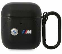 Kõrvaklappide ümbris BMW BMA222PVTK Apple AirPods 1/2, must, nahast, Leather Curved Line