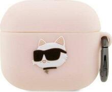 Kõrvaklappide ümbris Karl Lagerfeld KLA3RUNCHP Apple AirPods 3, silikoon, Choupette Head 3D, roosa