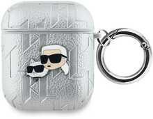 Karl Lagerfeld PU Embossed Karl and Choupette Heads Apple AirPods 1/2, hõbedane