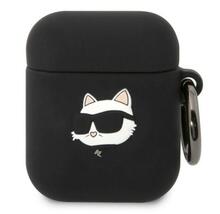 Kõrvaklappide ümbris Karl Lagerfeld KLA2RUNCHK Apple AirPods 1/2, silikoon, Choupette Head 3D, must