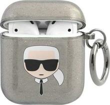 Kõrvaklappide ümbris Karl Lagerfeld KLA2UKHGK Apple AirPods 1/2, Glitter Karl's Head, must
