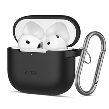 Kõrvaklappide ümbris Tech-Protect AirPods 4, 370047, silikoonist konksuga, must