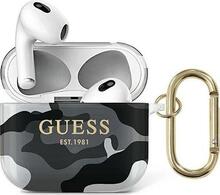Kõrvaklappide ümbris Guess GUA3UCAMG Apple AirPods 3, Camo Collection, must-valge