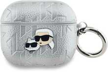 Kõrvaklappide ümbris Karl Lagerfeld AirPods Pro 2, PU Embossed Karl and Choupette Heads, hõbe