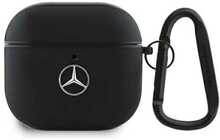 Kõrvaklappide ümbris Mercedes Benz MEA4CSLBK AirPods 4, must, nahast metallist logoga