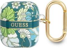 Kõrvaklappide ümbris Guess GUA2HHFLN AirPods 1/2, roheline, Flower Strap Collection