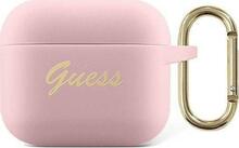 Kõrvaklappide ümbris Guess GUA3SSSI Apple AirPods 3, silikoon Vintage Script, roosa