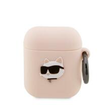 Kõrvaklappide ümbris Karl Lagerfeld KLA2RUNCHP AirPods 1/2, silikoon Choupette Head 3D, roosa