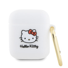 Kõrvaklappide ümbris Hello Kitty HKA23DKHSH Apple AirPods 1/2, silikoon, 3D kassipea, valge