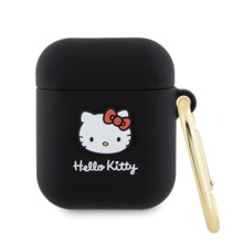 Kõrvaklappide ümbris Hello Kitty HKA23DKHSK Apple AirPods 1/2, silikoon 3D Kitty Head, must