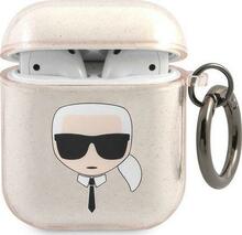 Kõrvaklappide ümbris Karl Lagerfeld KLA2UKHGD Apple AirPods 1/2, Glitter Karl's Head, kuldne