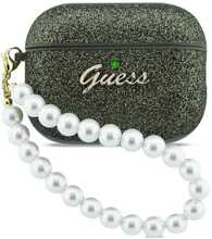 Ümbris Guess AirPods Pro 3, must, sädelev, pärlirihmaga