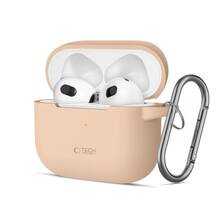 Kõrvaklappide ümbris Tech-Protect Apple AirPods 3, silikoonist, konksuga, Caffe Latte