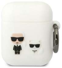 Kõrvaklappide ümbris Karl Lagerfeld KLACA2SILKCW AirPods 1/2, silikoon, valge, Karl & Choupette