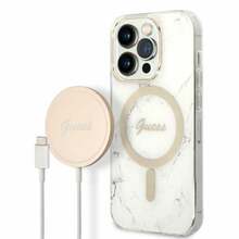 Korpuse ja laadija komplekt Guess GUBPP14LHMEACSH, Apple iPhone 14 Pro, valge