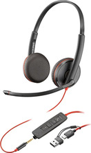 Juhtmega kõrvaklapid Poly Blackwire 3225, USB-C + 3,5 mm pistik + USB-C/A adapter, must
