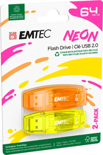 USB mälupulk Emtec C410, USB 2.0, 64GB, neon, 2 tk