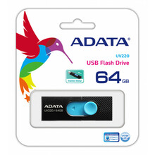 USB mälupulk Adata UV220, USB 2.0, 64GB, must/sinine