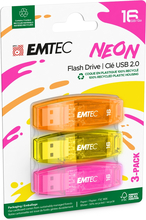 USB mälupulk Emtec C410, USB 2.0, 16GB, Neon, 3 tk