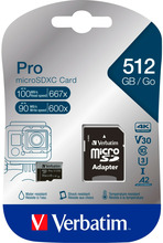 Mälukaart Verbatim microSDXC Pro, UHS-I, CL10, 512GB