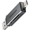 Kaardilugeja Axagon CRE-DAC, USB 3.2 Gen 1, Type-C ja Type-A, 2 pesaga
