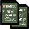 Mälukaart Emtec SD UHS-I U3 V30, 64GB, 2 tk