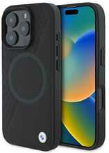 Telefoniümbris BMW Signature Leather Half Textured & Circle MagSafe, Apple iPhone 16 Pro, must