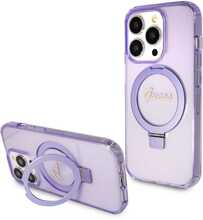 Telefoniümbris Guess Ring Stand Script Glitter MagSafe GUHMP15LHRSGSU, iPhone 15 Pro, lilla