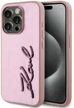 Telefoniümbris Karl Lagerfeld Wrinkled PU Signature Logo, Apple iPhone 15 Pro, roosa