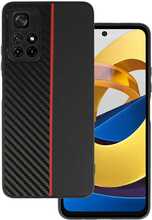 Telefoniümbris Tel Protect Carbon, Xiaomi Redmi Note 11 5G/Note 11S 5G/Poco M4 Pro 5G, must punase triibuga